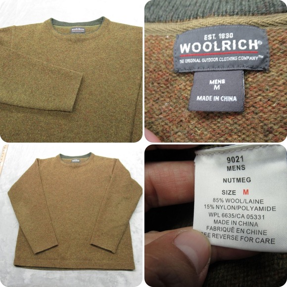 Woolrich Sweater Mens Medium Green Crew Neck Pullover Wool Nylon Knit Casual - Picture 1 of 11